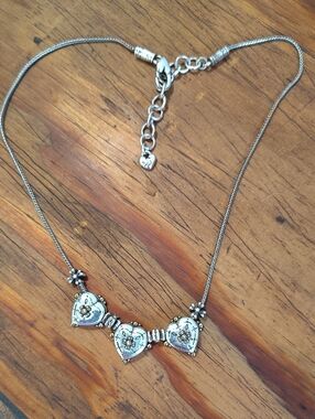 Brighton Necklace 3 Hearts 18" Silver Gold Accents